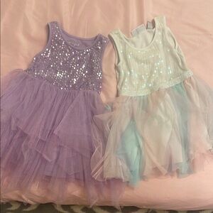 Sequin Sparkle Kids Dress Set - Purple and White